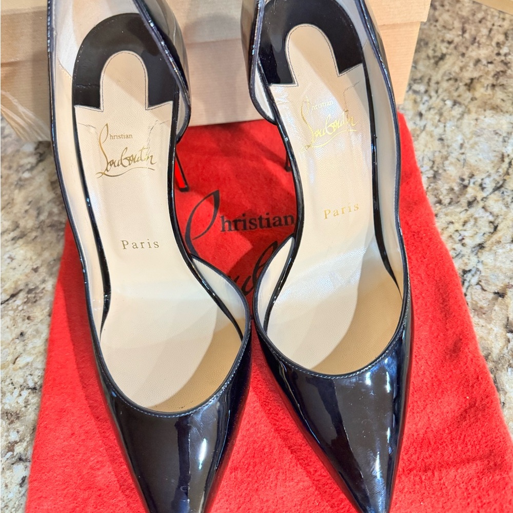 Christian Louboutin Black Patent Leather Pointed Stiletto Pumps - Picture 6 of 8